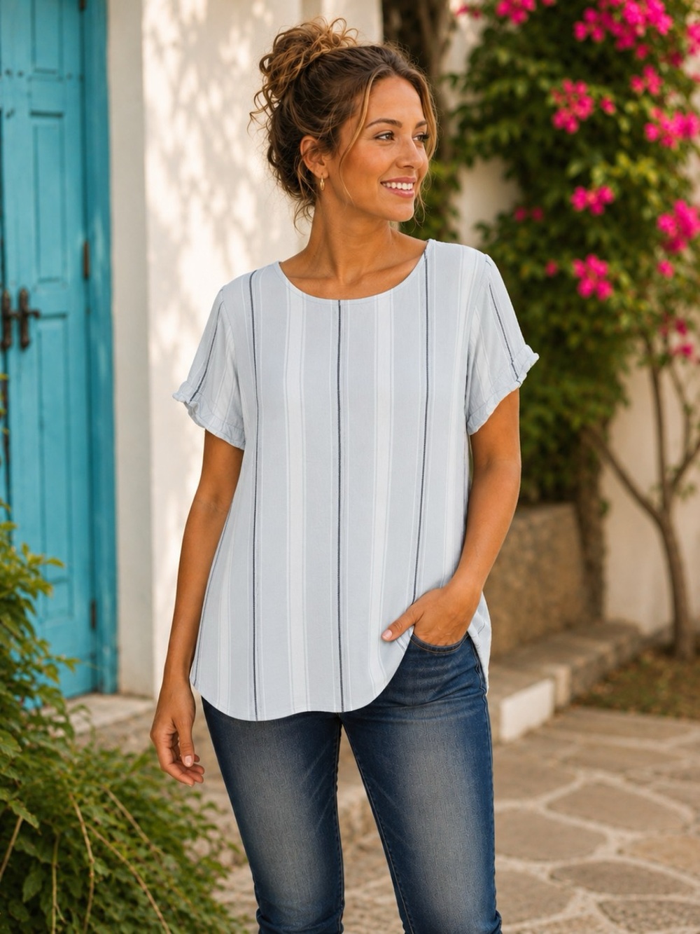 Torrid Size 4 Gray Striped Button Back Oversized Tunic Top Boho Relaxed